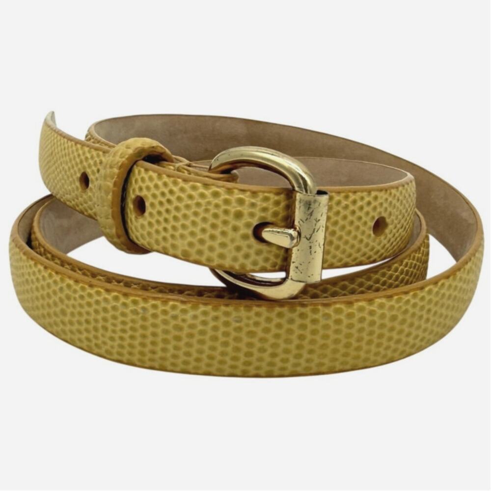 Talbots Genuine Leather Skinny Belt Size S Yellow Embossed Snake Texture Preppy